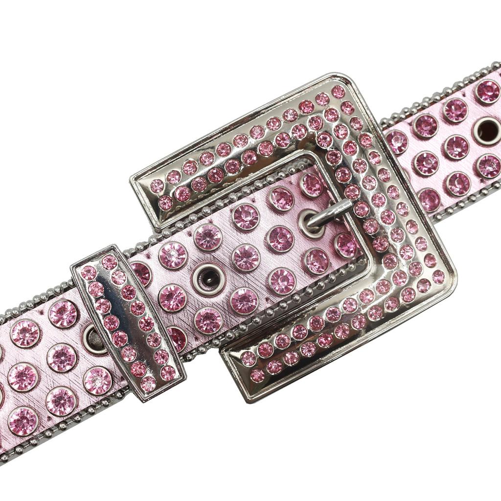 Pink Cross Rhinestone Women's Belt Diamond-set Alloy Acrylic Punk European and American Style Belt