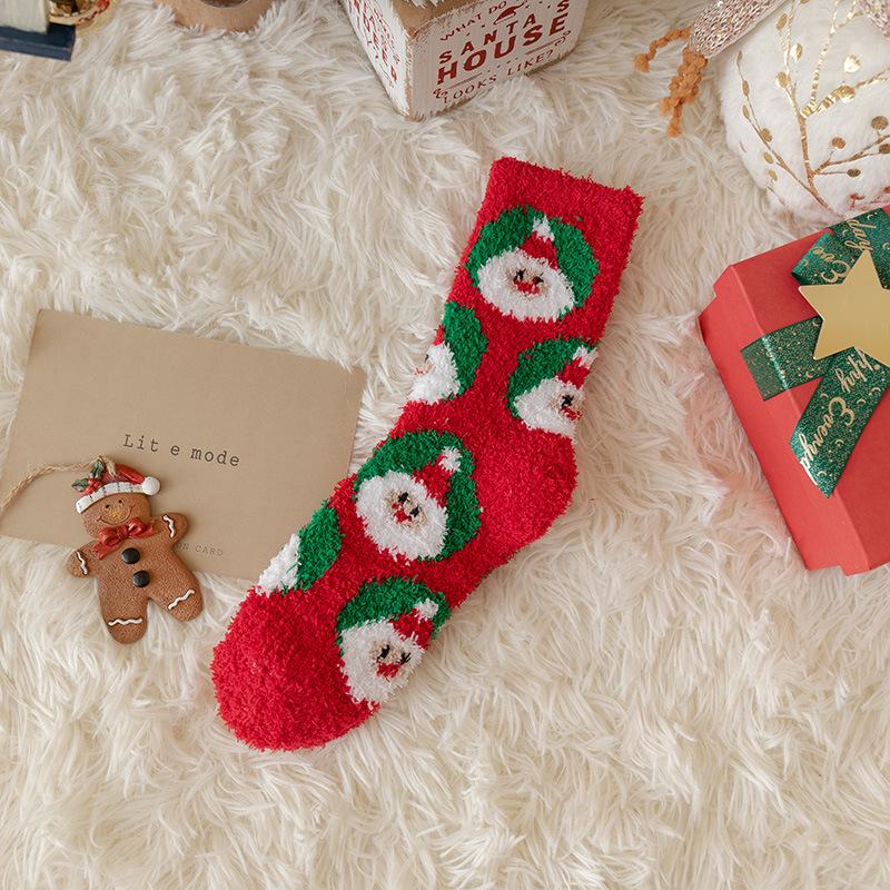 Chaussettes de Noël en Polaire Corail Rouge – Mi-Mollet et Au-Dessus du Genou Unisexe pour l'Automne & l'Hiver