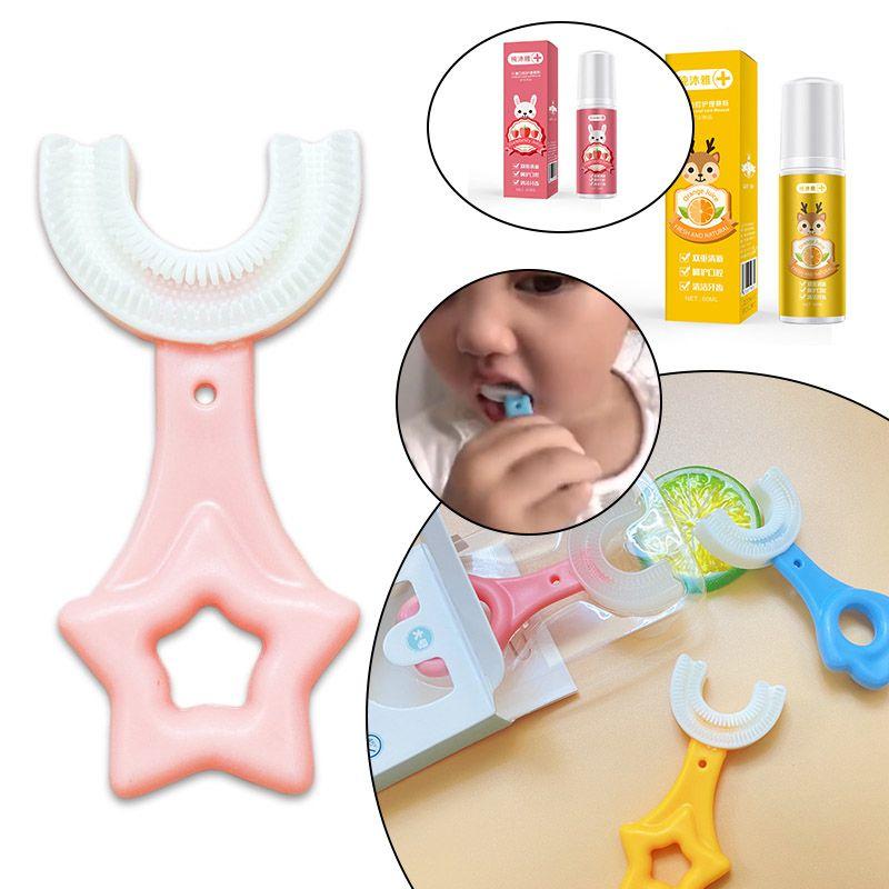 U-shaped Toothbrush For 2-12 Year Old Kids With Soft Silicone Bristles**