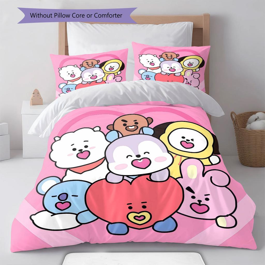 BT21 Pattern Bedding Home Decoration Birthday Gift ( 1 Duvet Cover + 2 Pillowcase, Without Core),fan Merchandise.