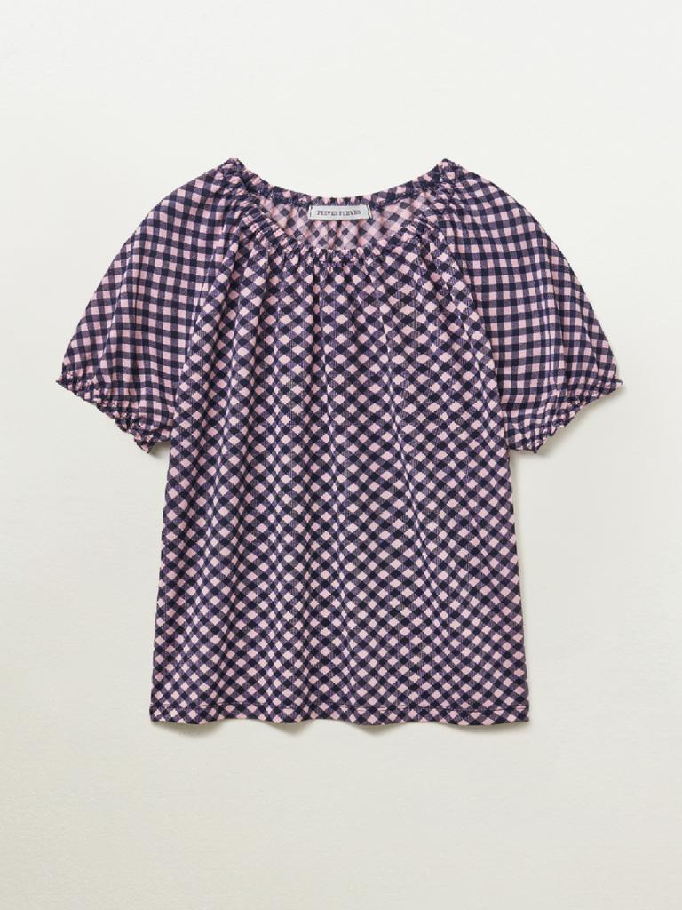 Pibeuseupibeuseu Shirred Check Top / Pink