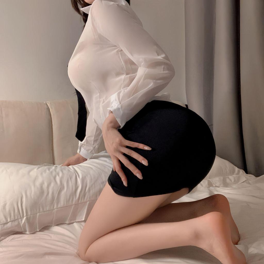 Plus Size Sexy Lingerie See-Through Secretary Uniform Bodycon Skirt Set