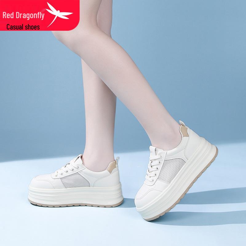 Red Dragonfly Women's Summer Mesh Thick Sole White Sneakers – Breathable Casual Style
