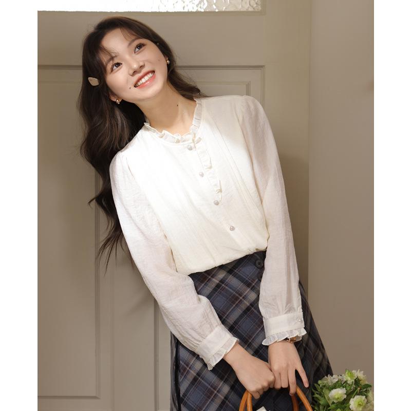 

Petite Women s Frill Floral Commuting Shirt - Versatile and Slimming Design Large абрикосовый