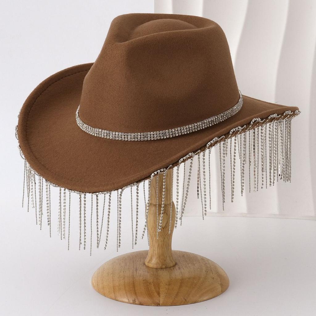 Western Cowboy Hat Tassel Party Carnival Autumn Hat Women's Big Brim French Top Hat