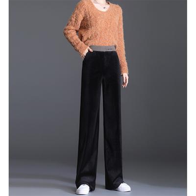 2022 New Fashion Trend Autumn Winter High Waist Wide Leg Pant Women Trouser Graceful Warm Velour Baggy Loose Long Loose Straight
