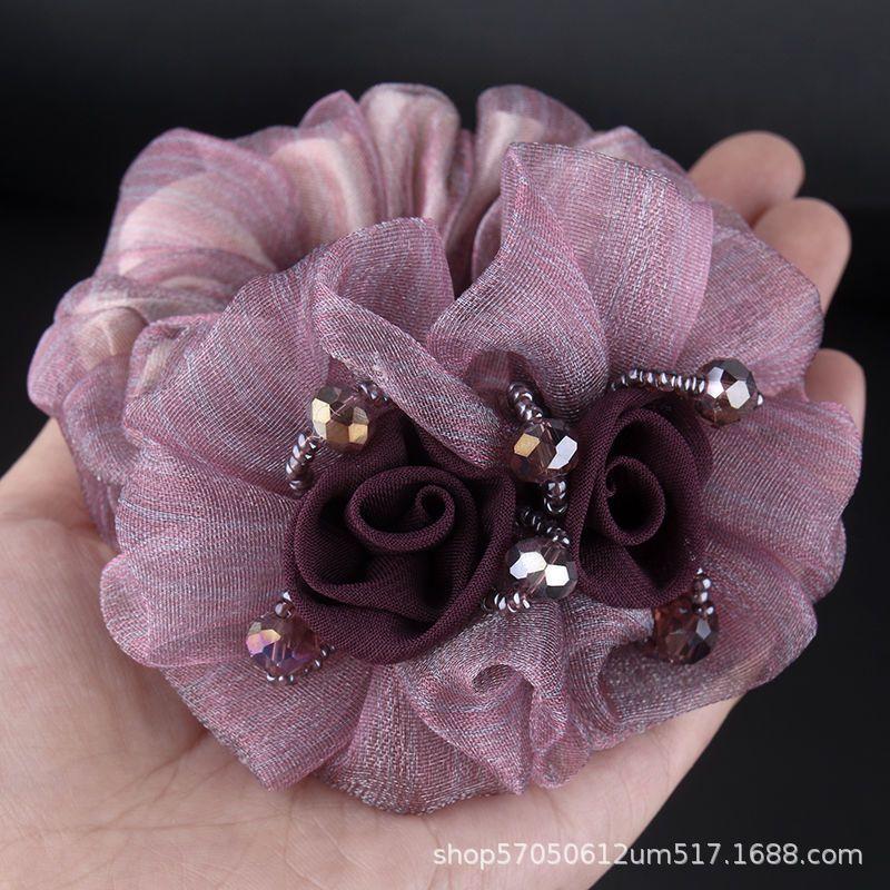 1PC Korean Flower Headband, Large Intestine Headband, Mesh Yarn, Middle-aged Woman, Flower Hair, Rubber Headband.