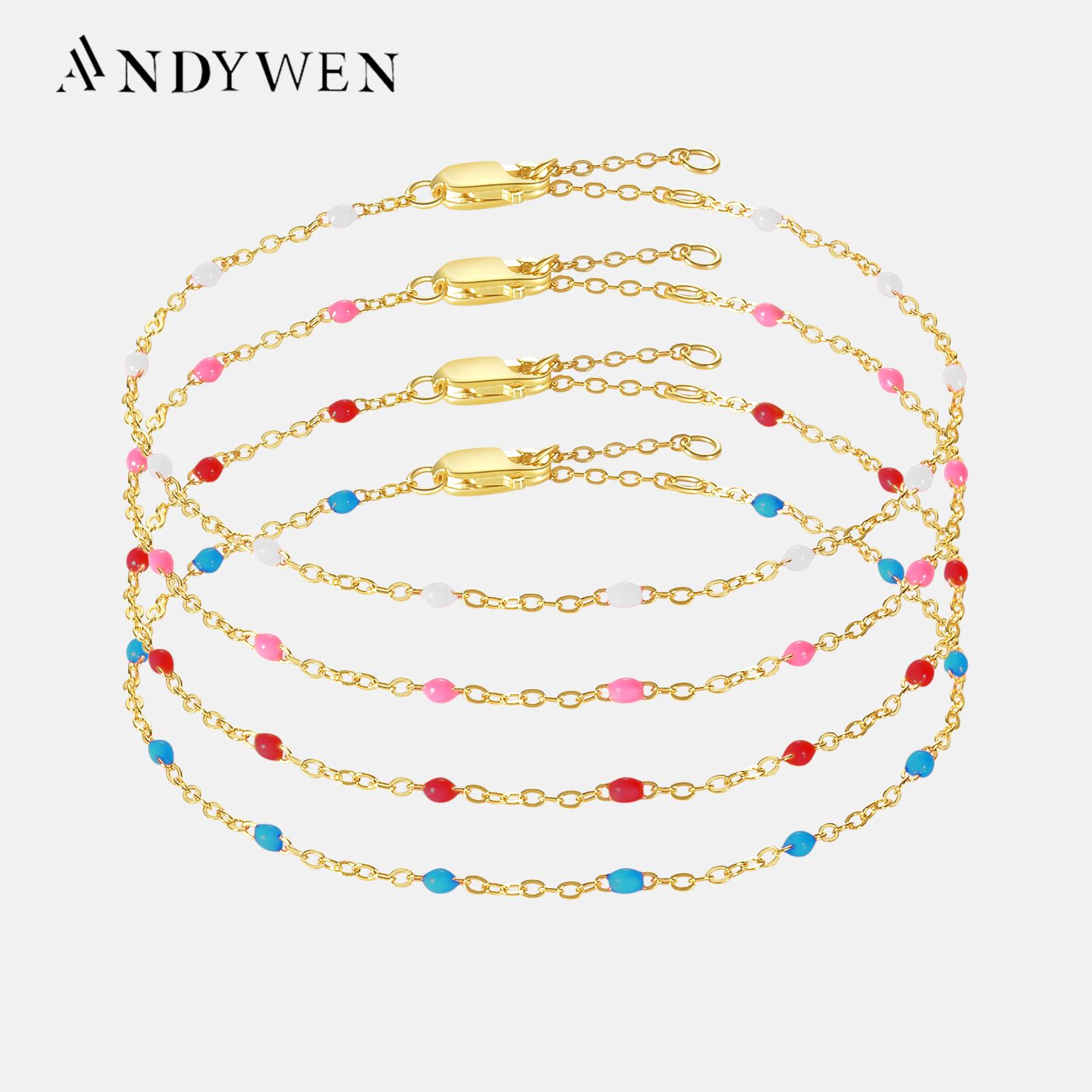 

ANDYWEN, стерлингового серебра 925 пробы, золотая эмаль, бусины, браслет, женские роскошные ювелирные изделия, 2023, женские вечерние украшения в стиле рок-панк