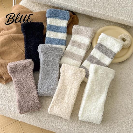 Warm Leg Sleeves for Sleeping Coral Fleece Warmers Women Thickened Winter Thermal Knee High Indoor Cold Weather Socks Striped/Solid Color,