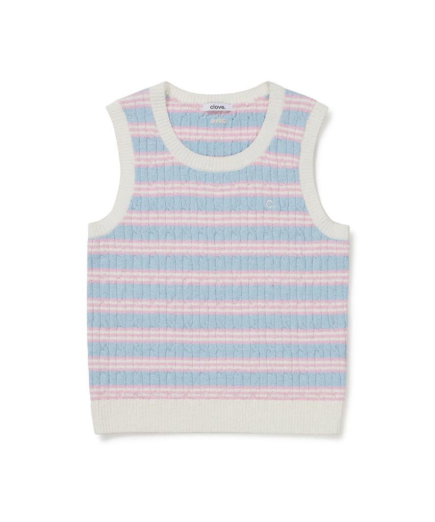 CLOVE [26Sm Clove] Boucle Stripe Knit Vest (Pink)