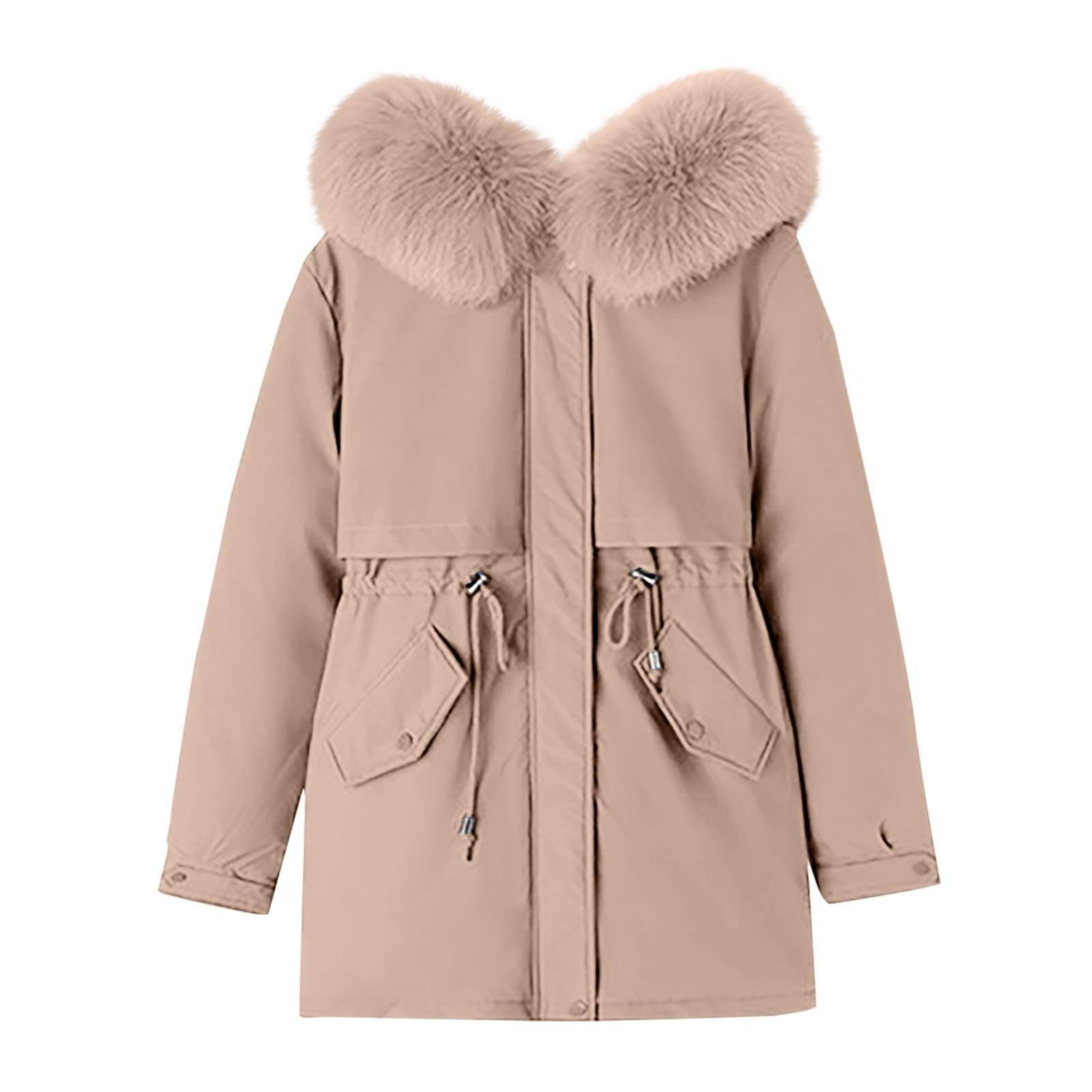 

Women s Casual Warm Versatile Large Collar Solid Color Thickened Cotton Coat Jacket M хакі