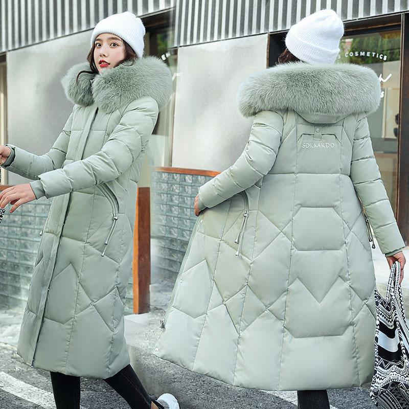 Down Cotton Coat Women Long Winter Puffer Parkas Thicken Warm Hooded Cotton Padded Jacket Zipper Overcoat