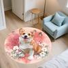 Pink Corgi pattern round rug,Carpet Rug for Living Room Bedroom  Playroom ,Non-slip Floor Mat,Holiday Gifts and Birthday Gifts.