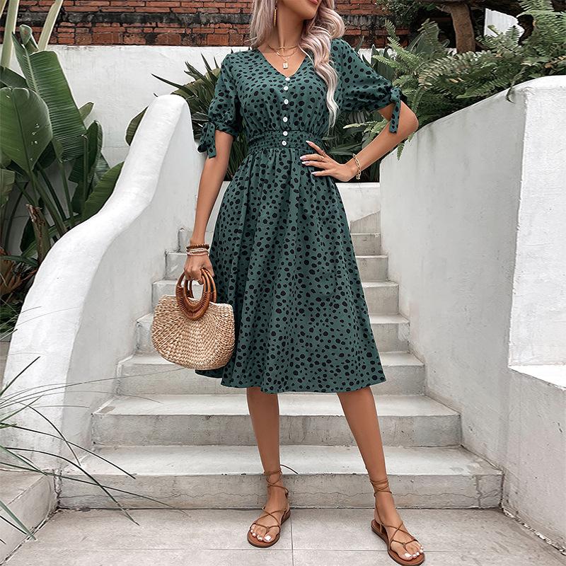 

2025 Новое Летнее Женское Платье с Декором на Талии, Коротким Рукавом и Леопардовым Принтом XL