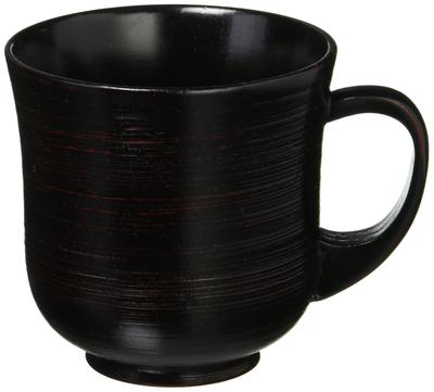Nagao Handled Lacquer Cup with Brushed Pattern, Black, Wooden, WK-X5