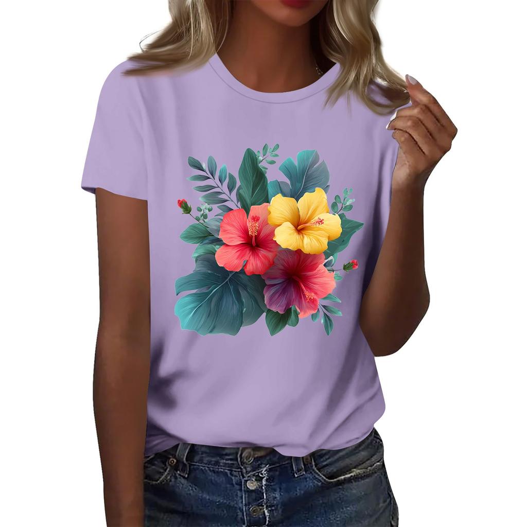 Women's Fashion Casual Printed Round Neck Short Sleeved T-Shirt Top T-Shirt Top Top