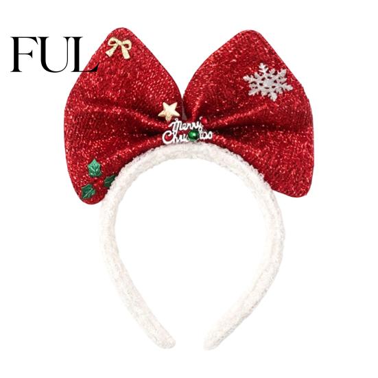 Decorative Snowflakes Headwear Sparkling Glitter Christmas Bow Headband for Women Girls, Giant Bowknot Hair Outfit Accessories with Snowflake Gift Box