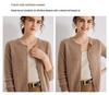 Women's Gold Sand Cashmere Cardigan - Twisted Cable Knit, Round Neck, Striped, Slim Fit, Autumn/Winter Sweater.