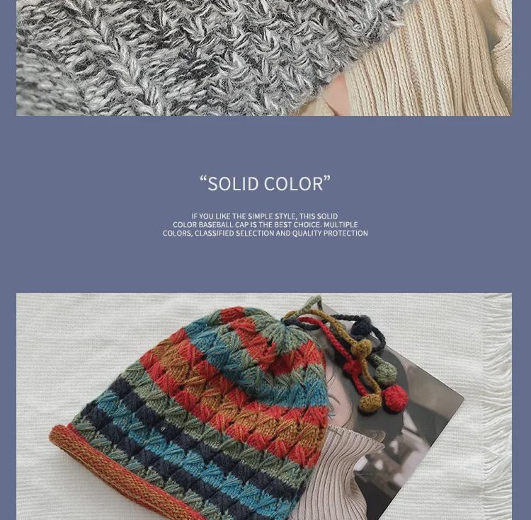 Colorful, Warm Wool Hat with Large Circumference and Cute Autumn-Winter Earmuffs