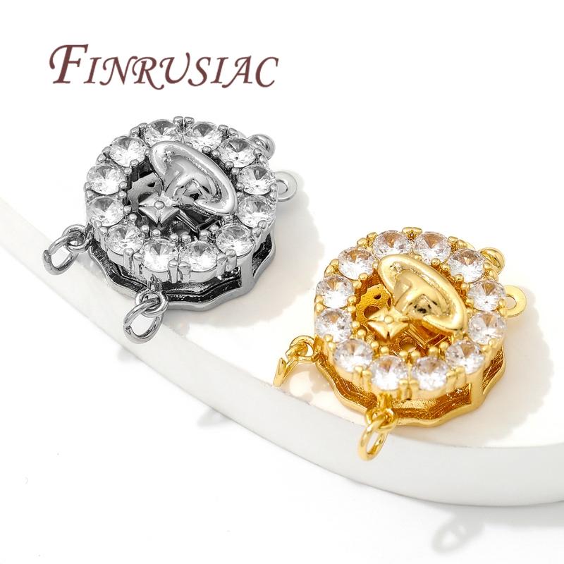 18K Gold Plated Brass with Zircon Round Clasps For Jewelry Locks For Bracelets,Safety Clasps Accessories DIY Necklace Findings