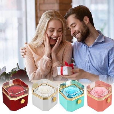 Ring Jewelry Box with Preserved Rose Flower Drawer Design Portable Jewelry Organizer