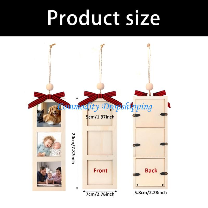 Y5JC 6 Christmas Tree Hanging Frames Personalizing Wooden Keepsakes Display for Wall Decors