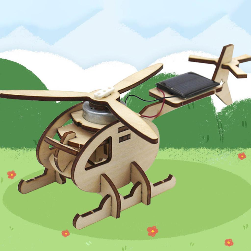 Solar Hubschraubermodell Holz Hubschrauber Spielzeug Puzzle Spielzeug Heimdekoration für Kinder