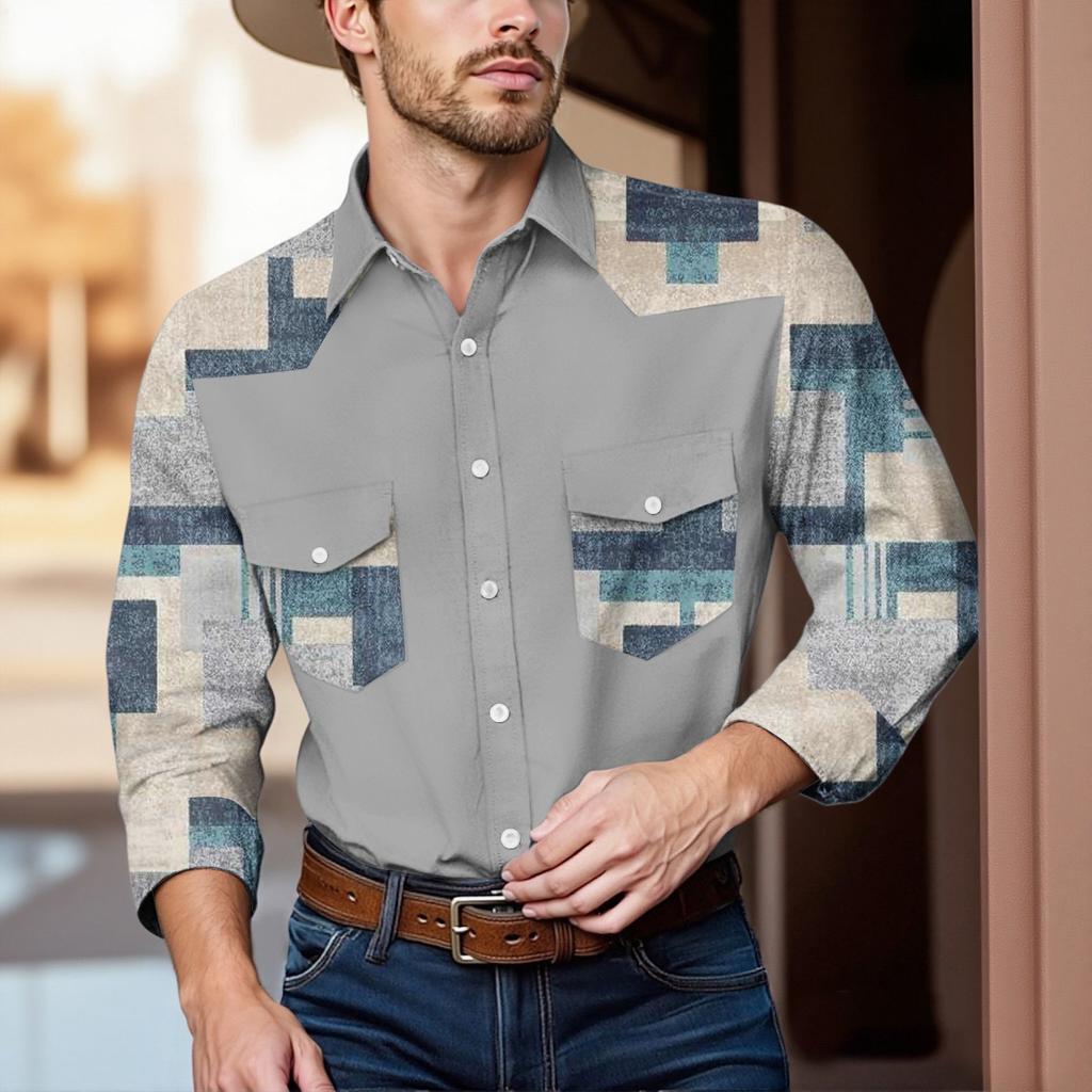 Men'S Fashionable Lapel And Shoulder Length Long Sleeved Casual Top