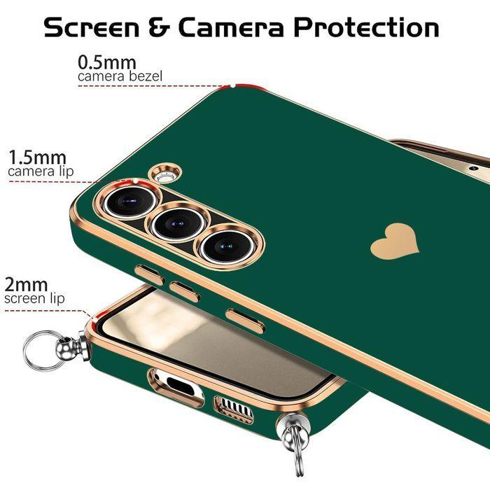 Coque pour Samsung Galaxy A17 4G/5G, Silicone Antichoc Motif Cœur avec Bandoulière Vert Nuit