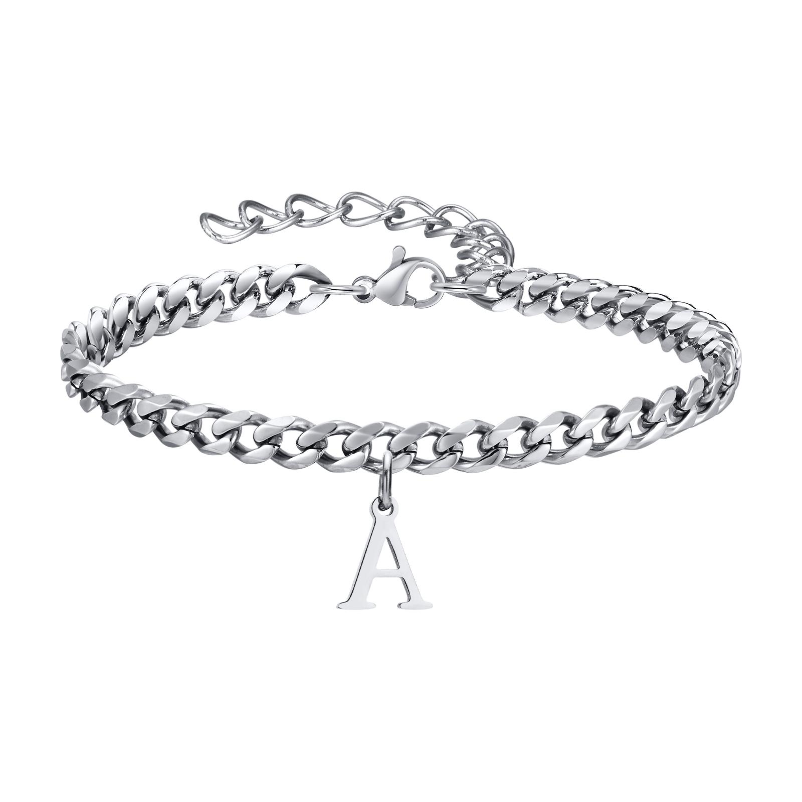 

Мужские браслеты-цепочки кубинского плетения с инициалами, из нержавеющей стали, с подвесками-буквами алфавита от A до Z, регулируемые, повседневный цирконовый подарок