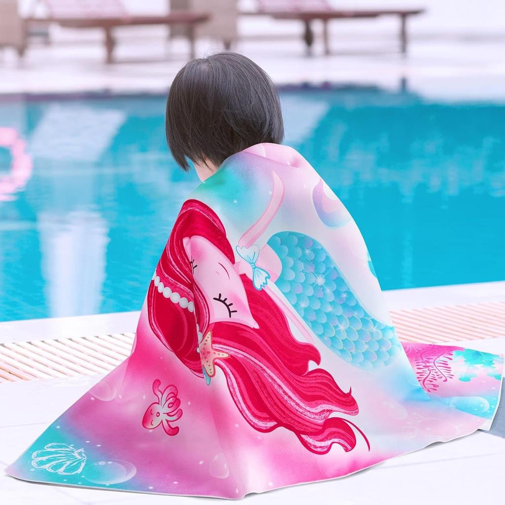 Magic Mermaid Beach Towel for Girls, Colorful Ocean Princess Art Quick-Dry Sand-Free Microfiber Bath Towel for Pool and Travel