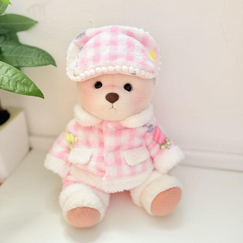 Medium Bear Outfit - Blue Pink Striped Carrot Overalls Set