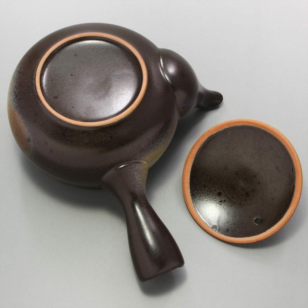 Mino ware large teapot with ample pouring capacity (approx. 400ml), suitable for 2-3 people, Bizen-style, brown, plain ceramic, made in Japan. (500-38