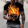 Cool Essential! Flaming Skull Graphic Short Sleeve T-Shirt, Trendy Men's Top