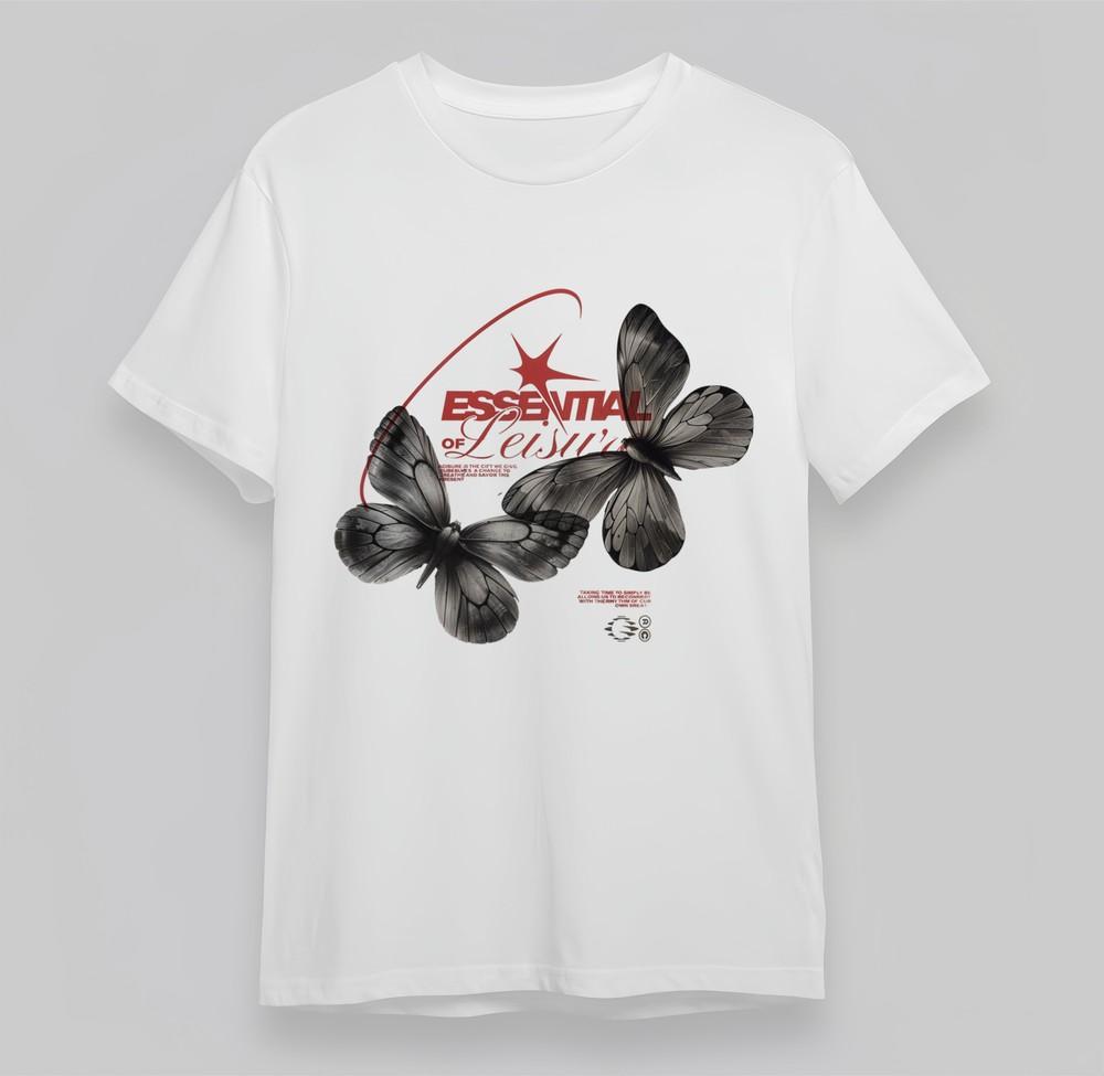 

Women s Oversize T-shirt With Butterfly Graphic Unisex White 100% Cotton Tops 2XL