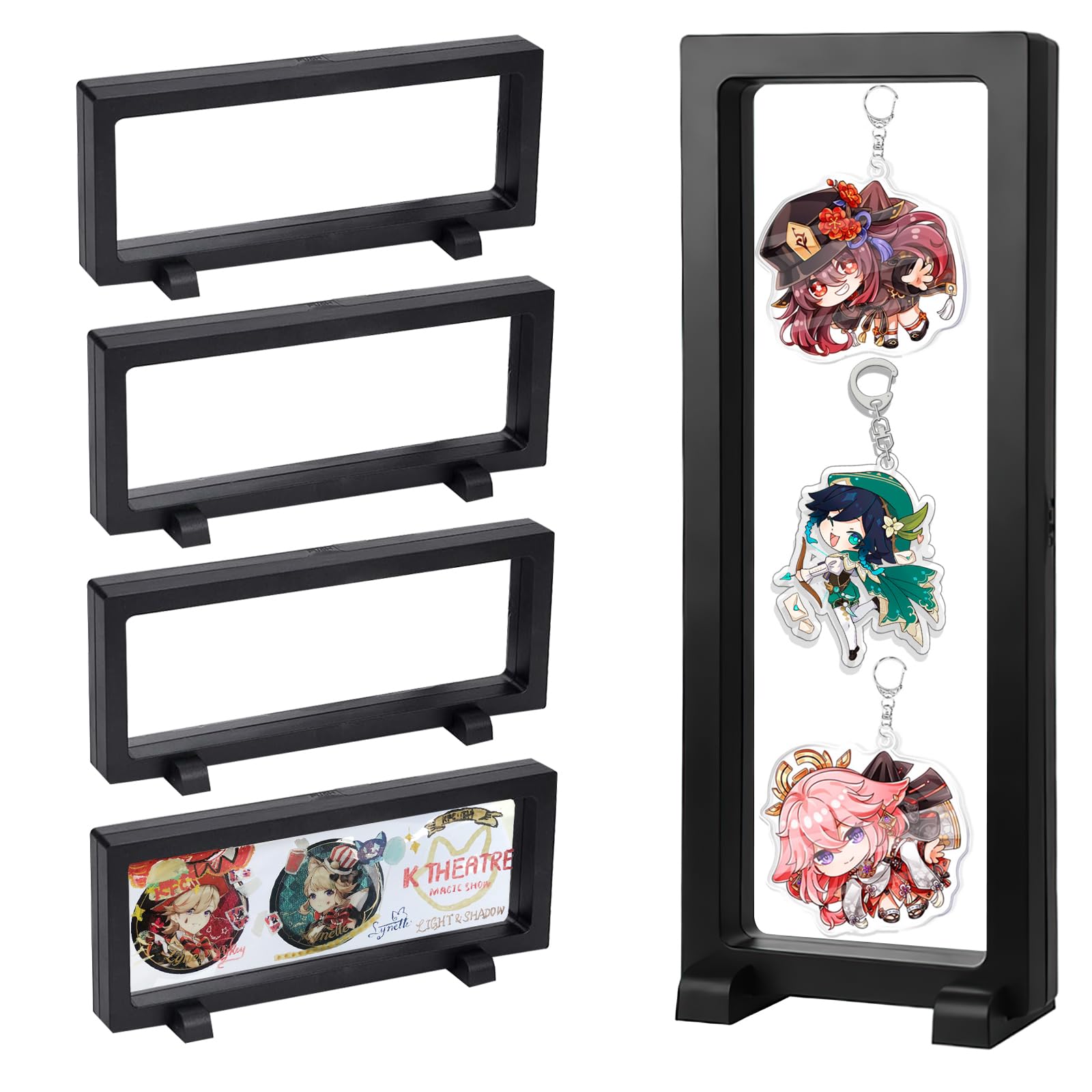 

Set of 5 Rubber Strap and Acrylic Keychain Storage and Display Stands – Durable, Highly Transparent Badge Display Case with Removable Base, Stylish