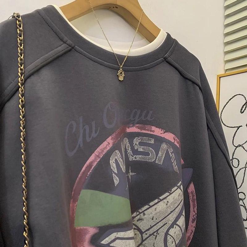 Sweatshirt for Women Oversize Loose Round Neck Casual PrintedPullover Long Sleeve Winter Sweatshirt Top