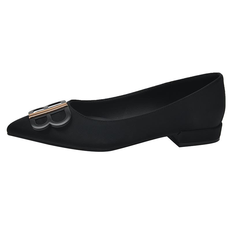 Thick heel single shoes women s shallow mouth pointed head low heel women s ladyshoes widened and fattened women s shoes 35 чёрный