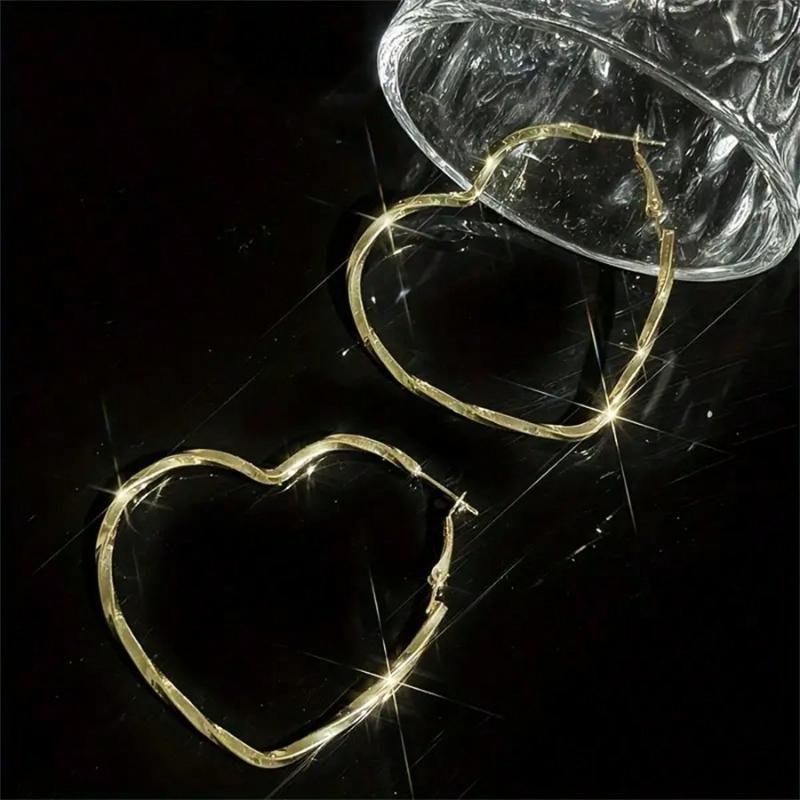 1 Pair Elegant Minimalist Heart Shaped Gold Color Pendant Earrings, Fashionable Statement Jewelry Halloween Valentine's Day Valentines