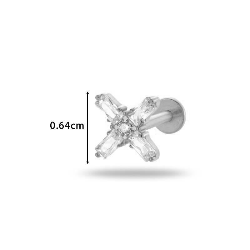 1 pièce G23 Titane Massif Filetage Interne Dos Plat Fleur CZ Clou de Tragus Cartilage Boucle d'Oreille Helix Rook Lobe Labret Bijou de Piercing