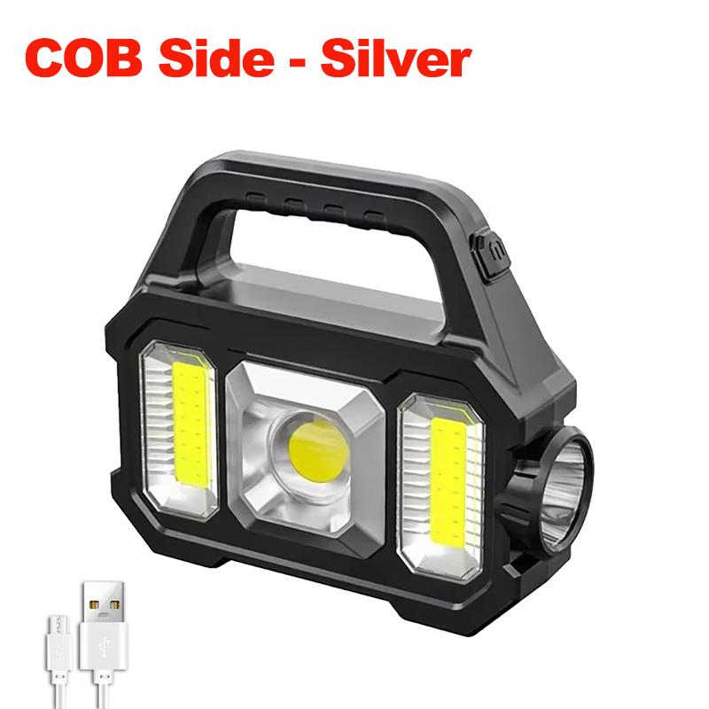 Solar Rechargeable Flashlight Portable Work Light 5 Modes Power Bank COB LED Side Light Emergency Lamp Outdoor Camping Repair