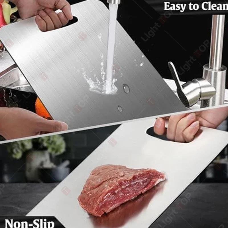 New Cutting Board for Kitchen 304 Stainless Steel Chopping Board Thickened Board Double Sided Food Grade Fruit Meat Chopping