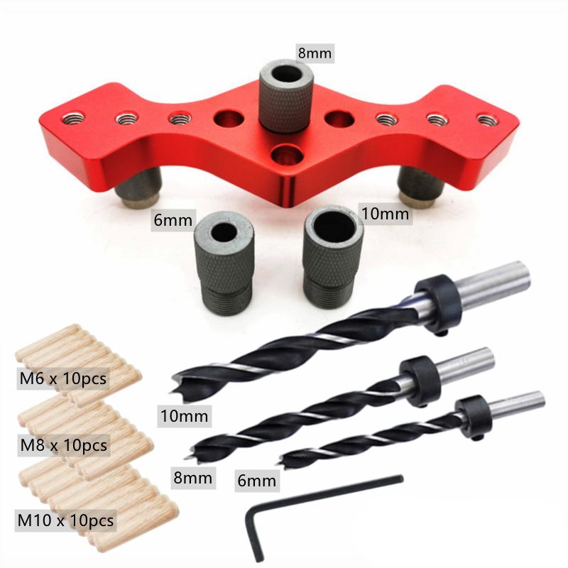 Holzbearbeitung 6/8/10mm Vertikales Taschenloch-Bohrschablone Selbstzentrierender Dübelbohrführung Stift-Befestigung Gleitende Bohr-Stanzführung Set