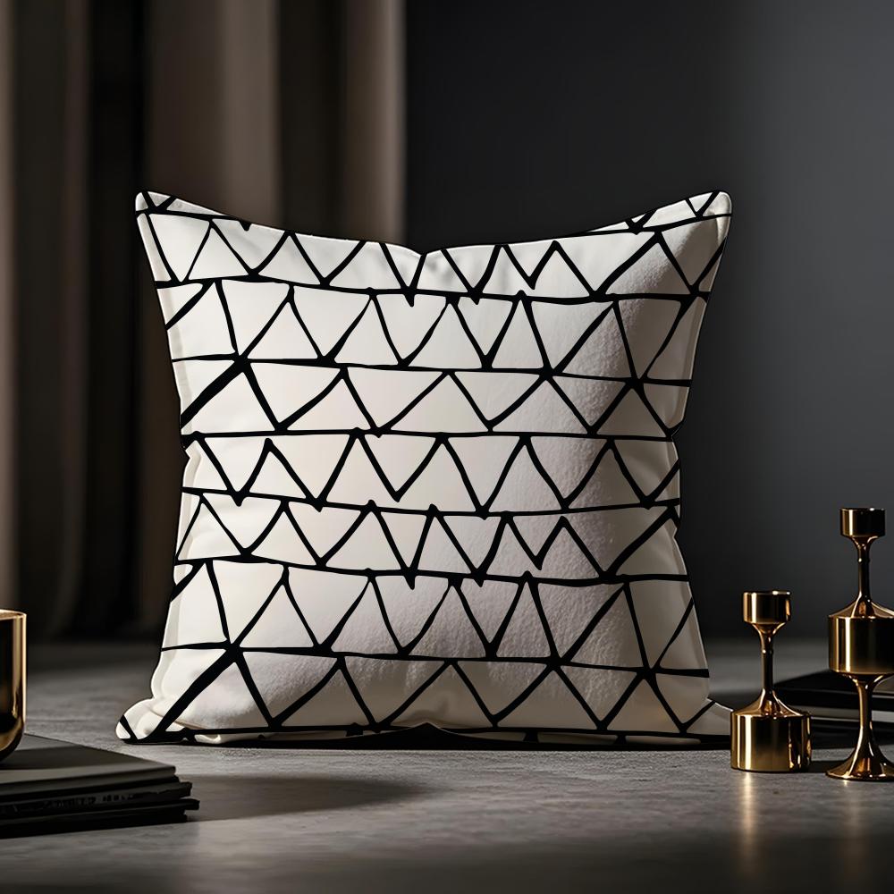 Black And White Abstract Style Cushion Cover Anti-dustmite Pillowcase Invisible Zipper Silky Short Plush Sofa Cushion Cover