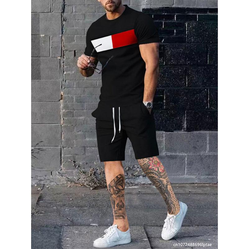 Plus Size Men's Summer Plus Size Short Sleeved T-shirt Sportswear 3D Set Printed Daily Casual Street Wear 2-piece Set
