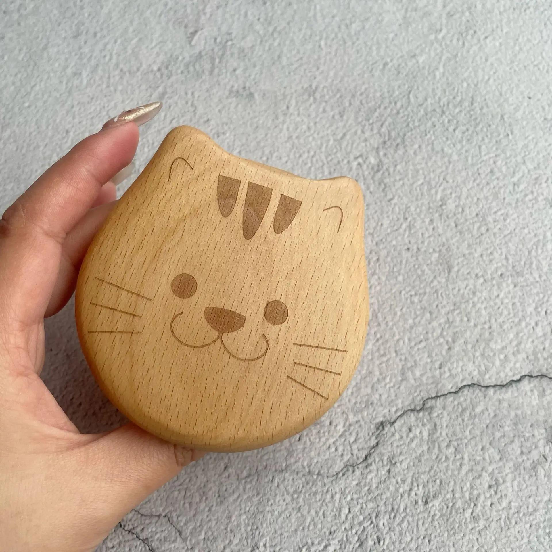 

Портативная мини расческа из вишневого дерева с мультяшным котом, массажная расческа с воздушной подушкой для гладкости волос, антистатическая цельная деревянная щетка для наращенных волос