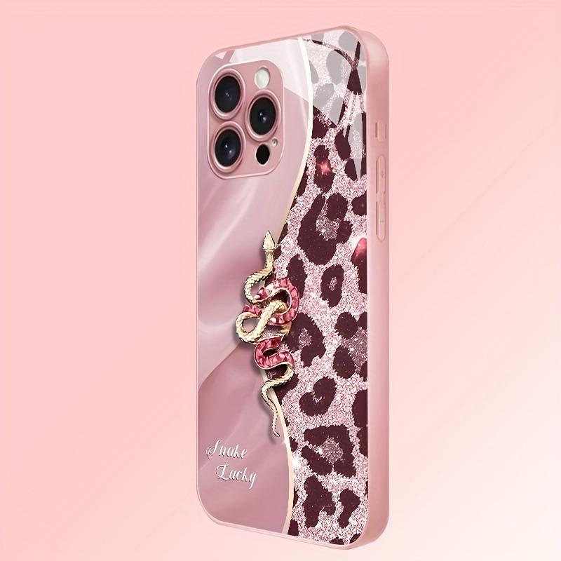 Spliced Leopard Print Golden Snake Metallic Paint Glass Phone Case For iPhone 17 16 15 14 13 12 11 Pro Max Plus 16E 17Air Cover