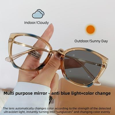 Fashion Blue Light Blocking Glasses Women Metal Frame Anti Blue Light Color Changing Dual Use High End Eyewear For Office