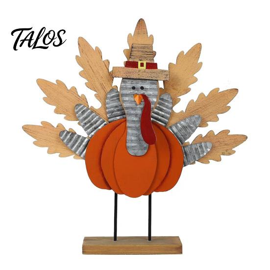 Rustic Pumpkin Crafts Thanksgiving Turkey Decoration, Wooden Standing Ornament, Autumn Tabletop Indoor Fall Room Decor Centerpiece for Harvest Tiered