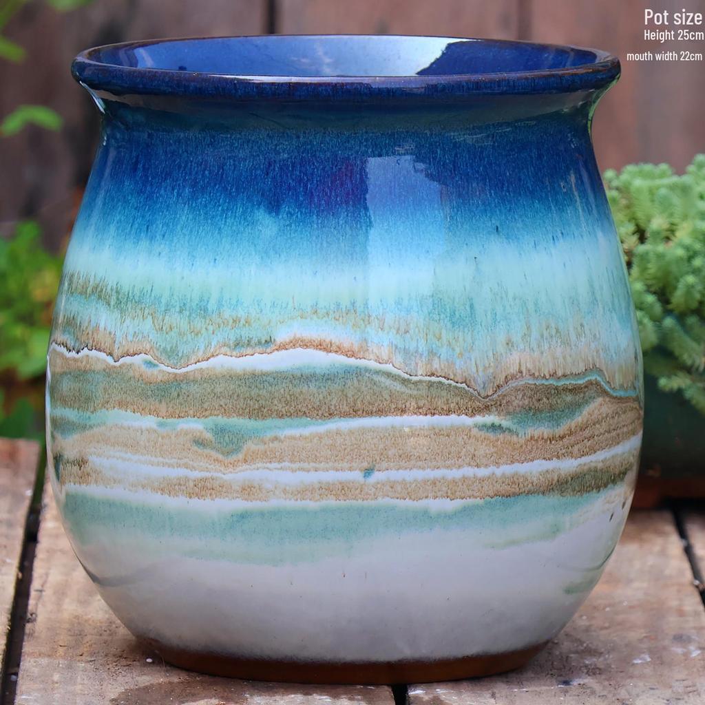 Handmade Coarse Ceramic Succulent Pot - Large Clivia Planter with Wide Opening